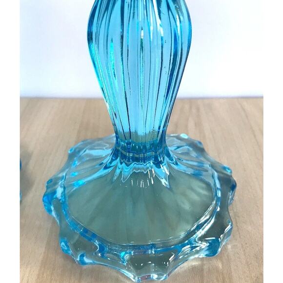 John Lewis Boho Blue Glass Candleholder Set of 2 Vintage Style Candlestick 15cm - Picture 5 of 11